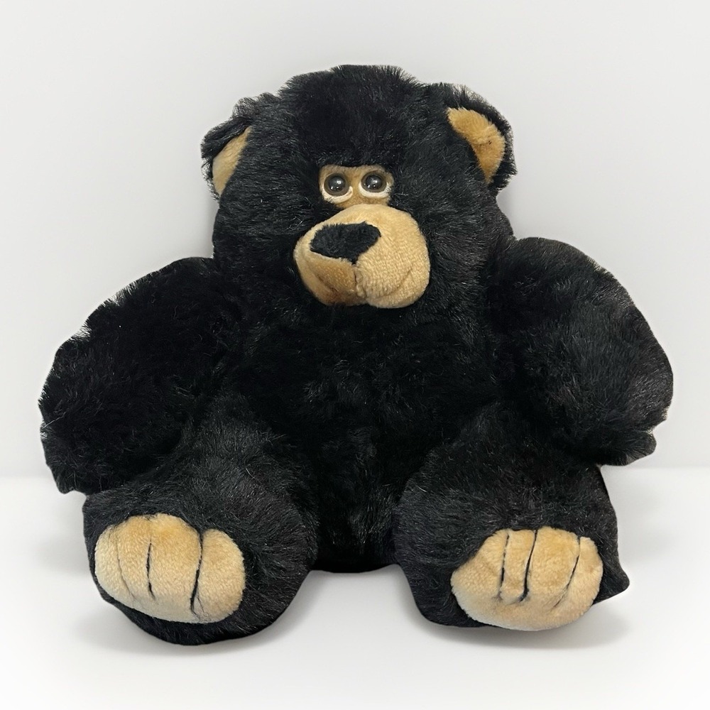 Vtg 1989 America Wego Fiesta Black Bear Plush Teddy Stuffed Animal Thick Toy